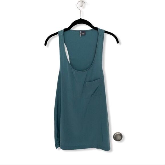 Urban Outfitters Sparkle & Fade Teal Racerback Tank Top Sz M Silky Open Back - Picture 2 of 5